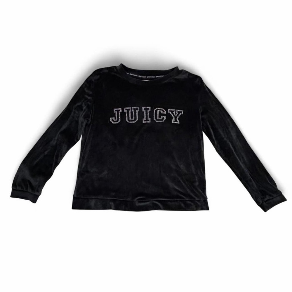 Juicy Couture Black Velvet Long Sleeve Pullover with 'JUICY' Logo